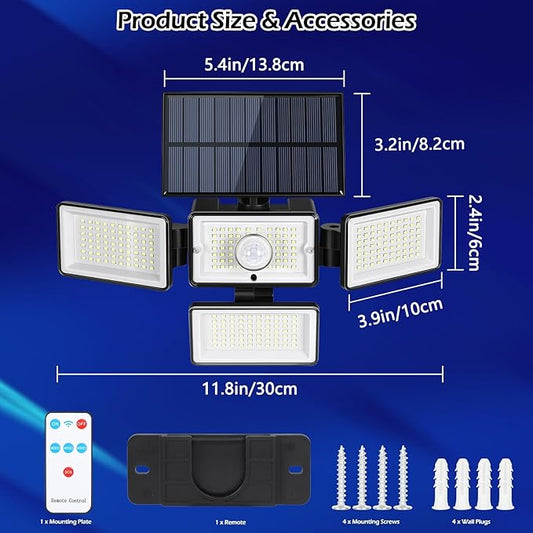 Solar Outdoor Lights 288 LED 2500LM,Motion Sensor Outdoor Light with Remote Control,4 Heads IP65 Waterproof Outdoor Solar Security Lights for Patio Garden Backyard Yard (2 Pack)