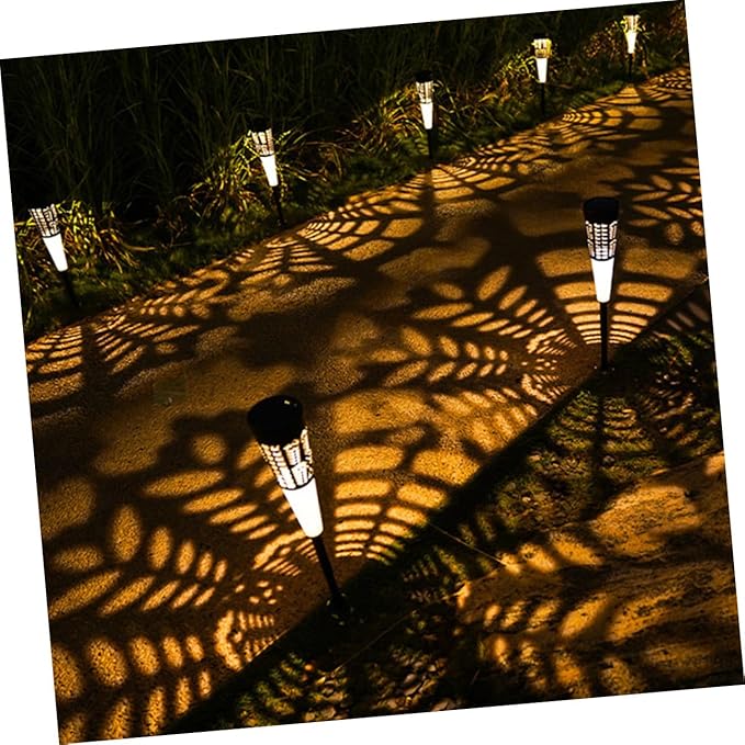 6pcs Solar Garden Pathway Lights, Warm and Colorful LED Outdoor Yard Stake Lamps with Hollow Cone Design, Solar-Powered Courtyard Lawn Decor for Patio and Walkway Lighting