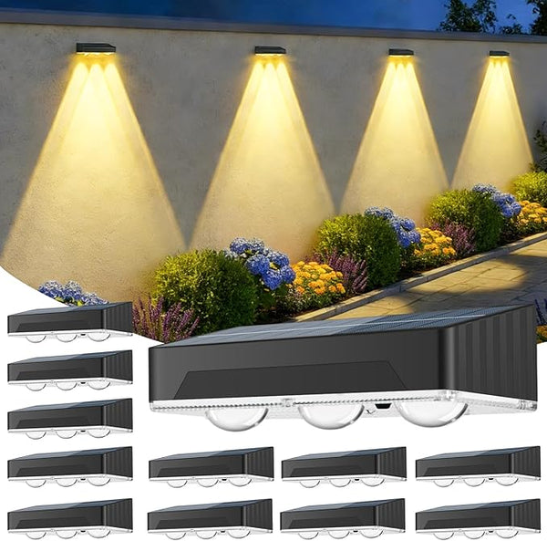 Solar Fence Lights Outdoor, IP65 Waterproof LED Solar Powered Wall Lights - 3000K/4000K/6000K Color Temperature, 3 | Lumora