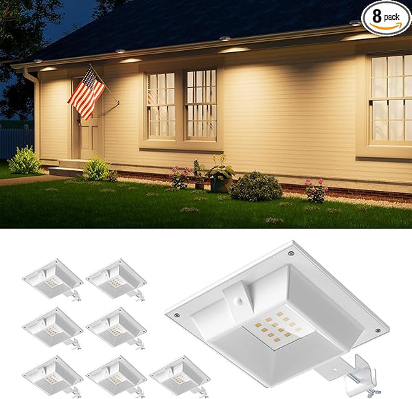 8 Pack Solar Powered Gutter Lights Outdoor Decorative Waterproof 12 LEDs Yard Lamp for Fence, Railing, Outside | Lumora