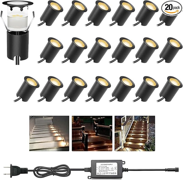 Recessed LED Deck Lights Kits with Protecting Shell,20Pack Φ1.18 IP67 Waterproof 12V Low Voltage Embedded Step | Lumora
