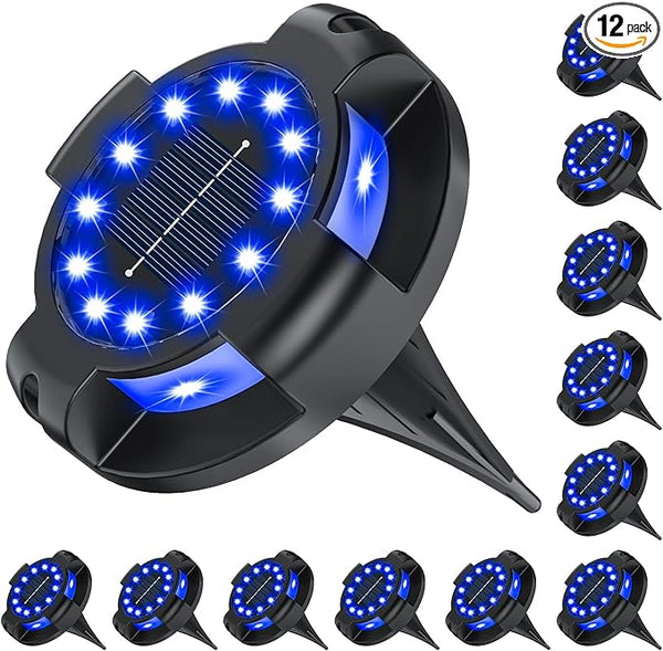 Solar Pathway Lights Outdoor 12 Packs, Bright Blue 16 LEDs Solar Ground Lights Walkway Lights with Side Light | Lumora