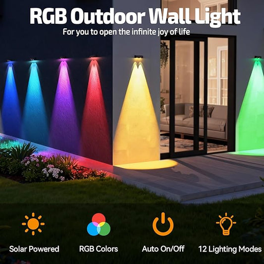 Solar Fence Lights Outdoor,Fence Solar Lights Outdoor IP65 Waterproof Designed with 12 Modes RGB 10 Colors for Wall Step Pool Railing Patio Backyard Holiday Feature Decorations (12 Pack)