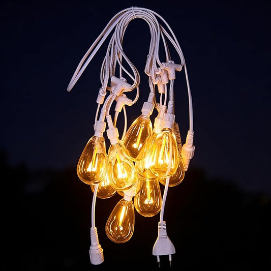 48FT LED Outdoor String Lights with 15 Edison Shatterproof Bulbs, Weatherproof Strand, Commercial Grade Patio Lights, Decorative for Garden or Patio, New Version