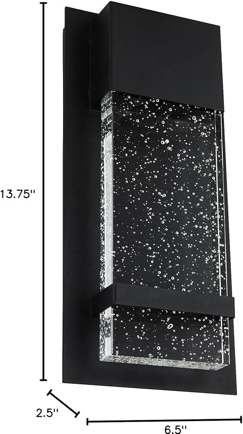 Sunlite LED Wall Sconce, Black Metal Frame with Raindrop Effect Glass Panel, 6.5" Wide, 5000K Super White, Indoor & Outdoor, ADA Compliant