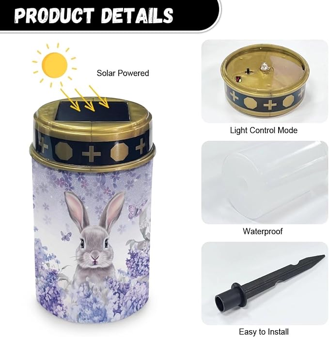 Rabbit Floral Solar Cemetery Grave Decorations, Waterproof Memorial Cemetery Decorations - Outdoor Path Light | Lumora