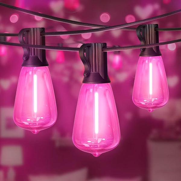 LAMPHOME 26Ft ST38 Outdoor String Lights, Pink Valentine's Day Patio Lights with 12+1 ST38 Edison Bulbs, LED | Lumora