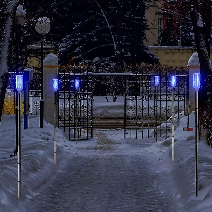 4 Packs Solar Powered Reflective Driveway Markers Lights 51'' Landscape Driveway Reflectors on Poles for Parking Winter Snow Road Outdoor Yard Night Sidewalk, Blue(Blue)