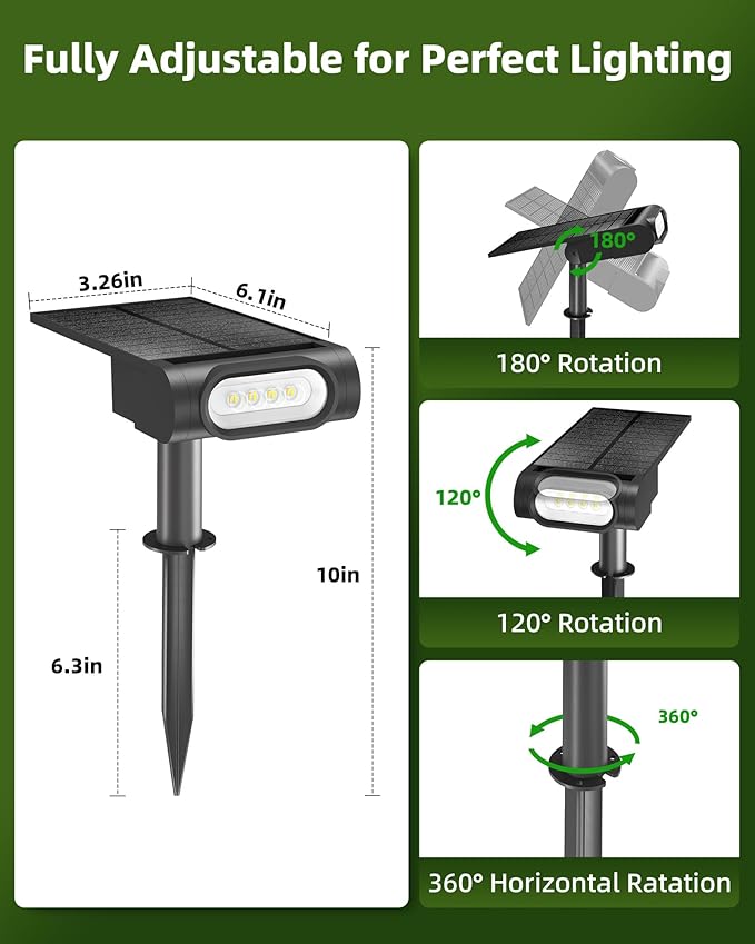 EZVALO Solar Spot Lights Outdoor IP67 Waterproof, Adjustable Solar Landscape Lights, 3 Lighting Modes Solar | Lumora