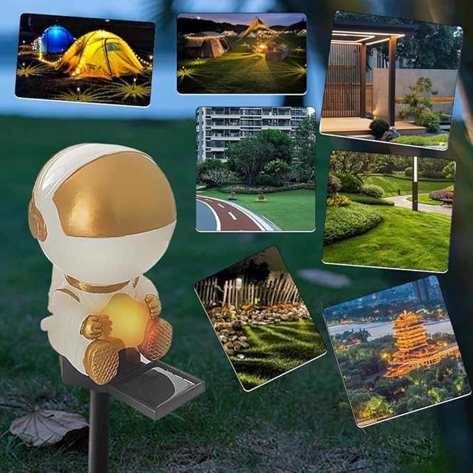 Solar Astronaut Stake Light Outdoor Changing Color Illuminating Decorative Solar Ground Stake Light for Patio Walkway Pathway Backyard Landscape Decoration (Gold)