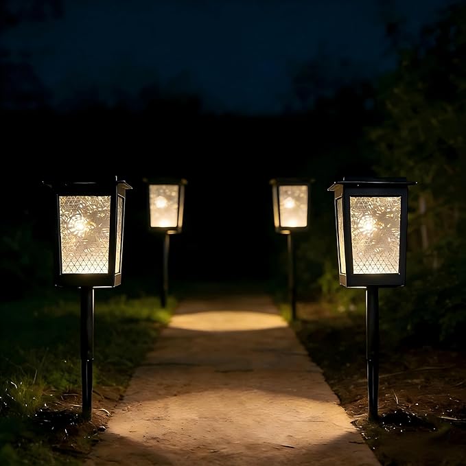 4Pack Solar Pathway Lights with Prismatic Glow Waterproof Garden Landscape Lighting for Path, Yard, Walkway, Driveway Decor