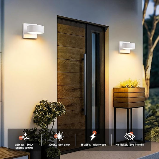 Fire Wolf Aluminum LED Outdoor Wall Light, Modern Black 3000K Outdoor Wall Sconce, Waterproof Front Door Down Light Wall Mount, White Exterior Lighting Fixtures for Hallway, Garden, Porch, Patio