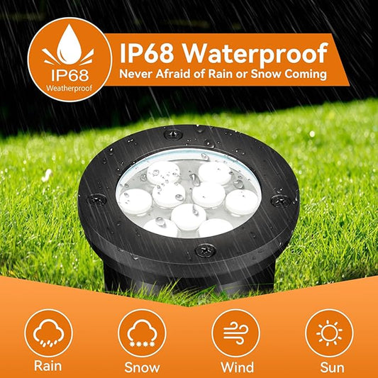 9W Landscape Light, Outdoor 120V In-Ground Lights IP68 Waterproof 5500k Warm White Outdoor Well Lights for Yard Pathway Driveway Deck, 8 Pack