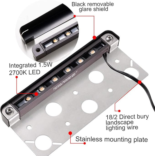 Gardenreet LED Hardscape Light,Cast Aluminum Housing,Integrated 1.5W 2700K Warm White Source, Landscape Step Light,7 Inches Long, Low Voltage 12V AC/DC