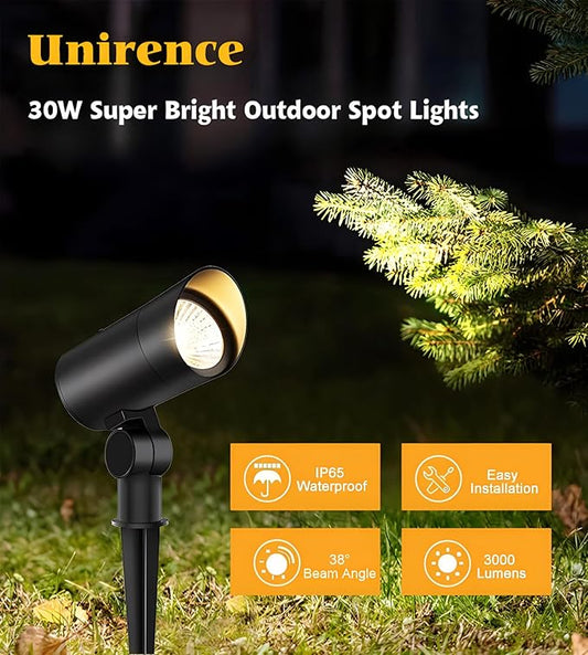 Outdoor Landscape Spotlight 30W Ultra Bright LED Spot Lights Outdoor 120V Waterproof Spot Lighting Warm White Landscape Lights with 5FT Cord with Plug for Flag Pole Tree Yard Garden