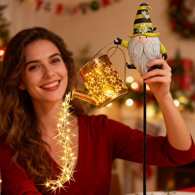 Christmas Solar Santa Kettle Lights - Gnome Theme Lighting in Kettle Shape - Christmas Lawn Decorative Lights | for Family Friends Path Garden Lawn Holiday Patio Snow