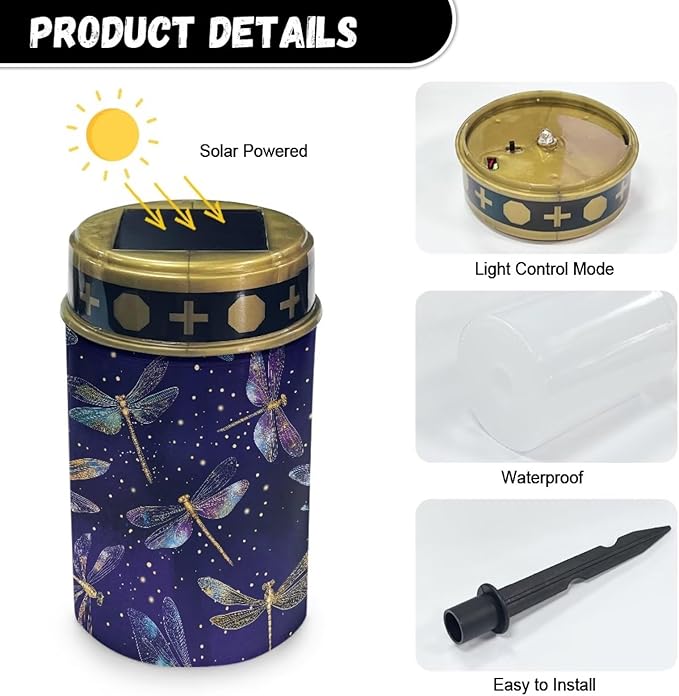 Purple Dragonfly Cemetery Solar Lights, Solar Powered Garden Stake Light, Decorative Lights for Cemetery Grave Yard Patio Outdoor Decoration Memorial