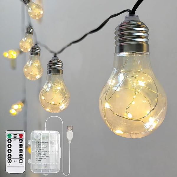 Battery Operated Outdoor Lights 22.85FT 20 Edison Bulb String Light Outdoor 100 LED Fairy Lights with Timer & 8 | Lumora