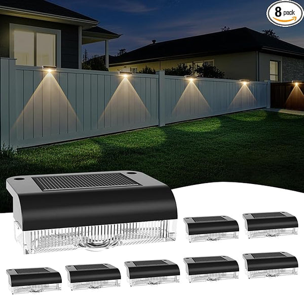 Solar Fence Lights Outdoor, LED Solar Deck Light Waterproof, 8 Pack Balcony Lights Outside Solar Powered for | Lumora