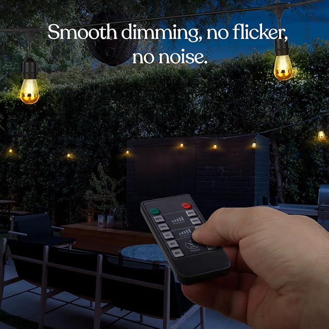 Brightech Bundle: Ambience Pro Waterproof LED Outdoor String Lights - 26 Ft 12 Bulbs, 1W Vintage Edison, Warm White Black + Outdoor Dimmer Plug