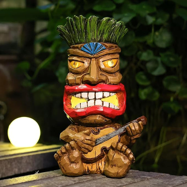 Solar Tiki Statue Outdoor Decor-Garden Guitar Tiki Statues-Tiki Bar Decorations for Outdoor Patio Yard Lawn Balcony | Lumora