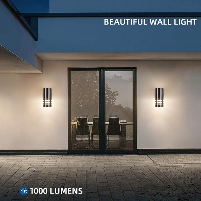 Outdoor Wall Sconce,Cylinder Wall Light with Stainless Steel 304 and Toughened Glass,Waterproof Up Down Light for Garden Patio Bedroom Living Room (Brushed Nickel, 8.7" Height,No Bulbs)