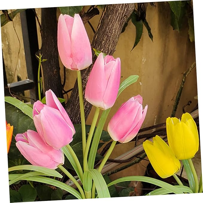 DOITOOL 2pcs Lawn Solar Lamp Head Tulip Design Outdoor Light Ornament for Garden Cloth for Courtyard and Pathway Decor