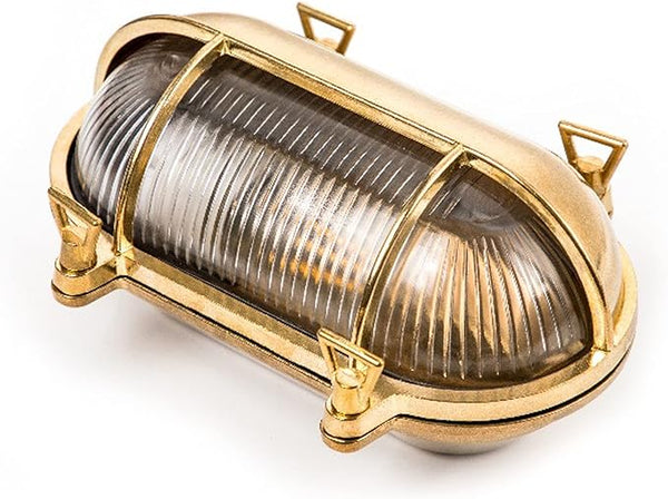 Sunluck Brass Nautical Bulkhead Light,Grid Oval Wall Light,Brass Half Cover Lampshade,Ceiling Mount | Lumora