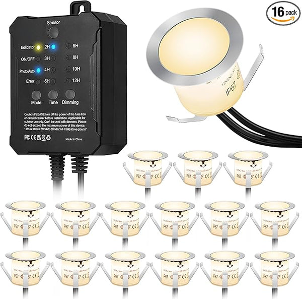 Recessed Deck Stair Lighting with Timer Photocell Sensor Transformer, Dimmable, Low Voltage LED Step Riser Lights | Lumora