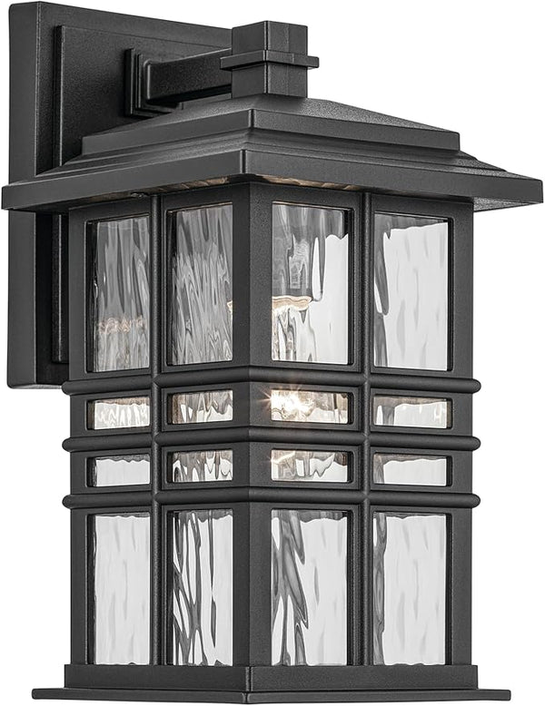 Kichler Beacon Square 12" 1-Light Outdoor Wall Light with Clear Hammered Glass in Textured Black, for Exterior | Lumora