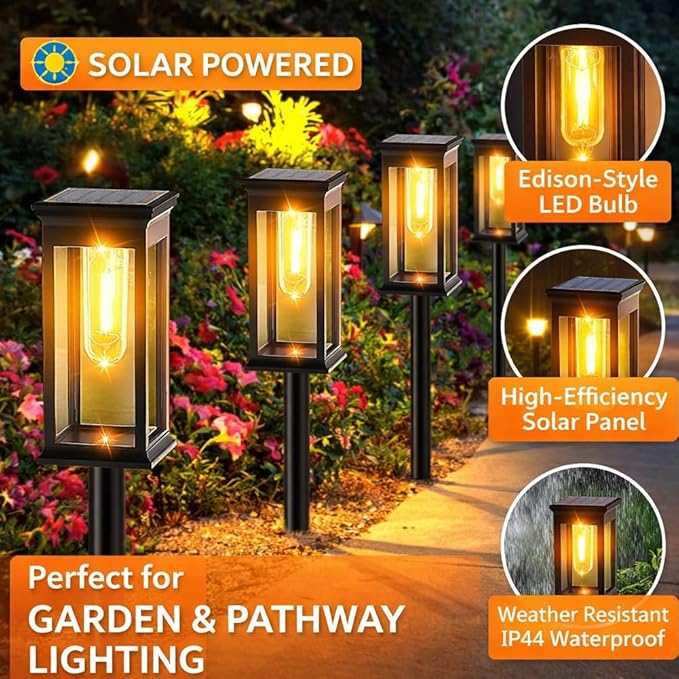Outdoor Solar Garden Stake Light, Solar Lights Outdoor Pathway, Bright Garden Lights with Metal Stakes Design for Outside Path Walkway Driveway Sidewalk Lawn Yard Flower Bed(1pc)