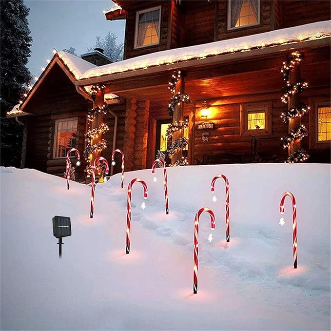Solar Garden Lights Outdoor Decor, Candy Cane Outdoor Landscape Lights 15in, 8 Pack LED Lighted Christmas Path Lights String End-to-End Plug in Waterproof Outside Candy Xmas Decorations