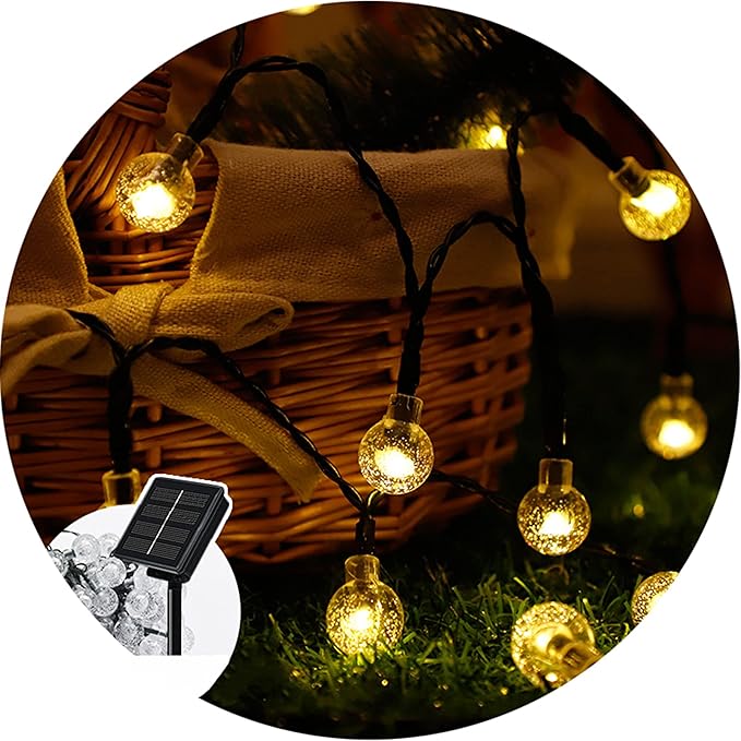 Solar String Lights Outdoor Lights led Bubble Ball Color Warm Light String 8 Functions Outdoor Engineering Lantern Christmas Garden Decoration