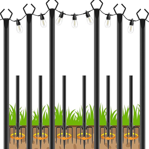 LETIANPAI 10Ft String Light Poles 4 Pack,Light Poles for Outside Lights,Outdoor with Fence Brackets Hanging | Lumora