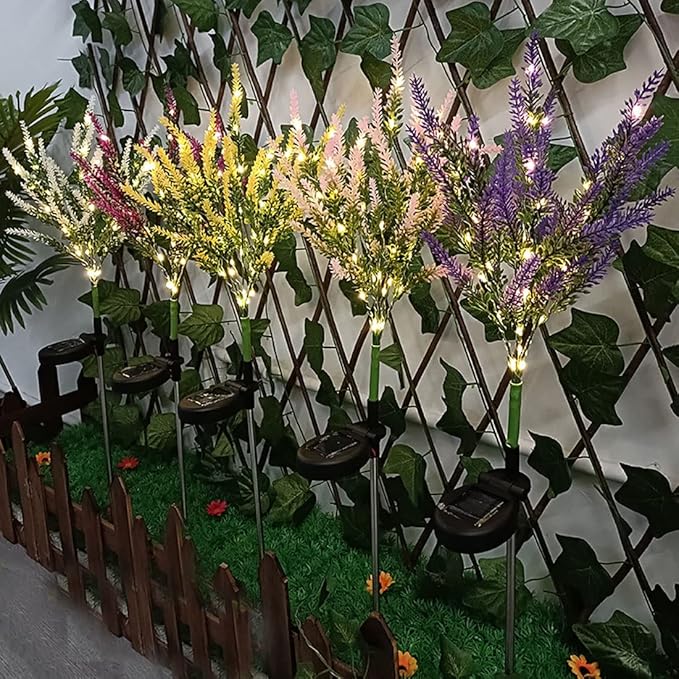 2PCS Garden Solar Lights Multi-Color Changing 28 LED Flower Stake Light Decorative Landscape Lawn Yard Outdoor Lights Purple and Yellow Length 90 * 60 * 400mm/4 * 3 * 16inch