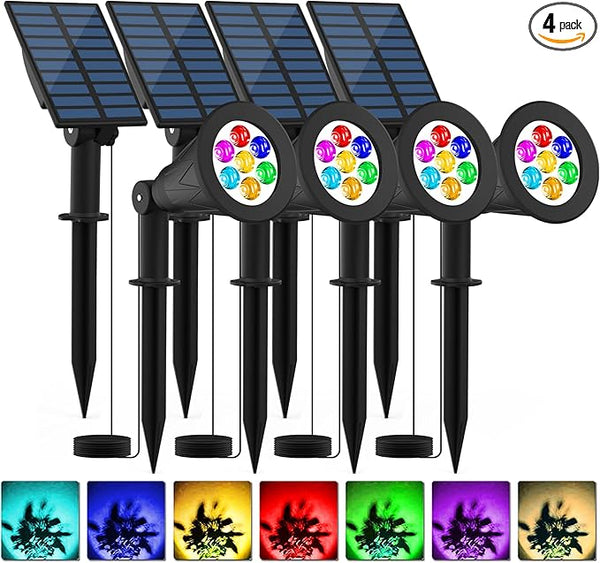 T-SUNUS RGB Solar Landscape Spotlights Christmas, Color Changing Spot Lights Waterproof IP65 Garden Pond Light | Lumora