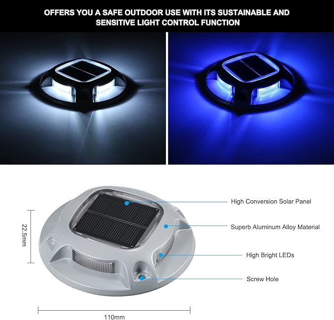 Zerodis Driveway Lights, Sensitive Light Control Outdoor Warning Step Lights High Bright Solar Deck Light Ip68 Water Proof Design Lamp for Sidewalk Stair Garden Pathway