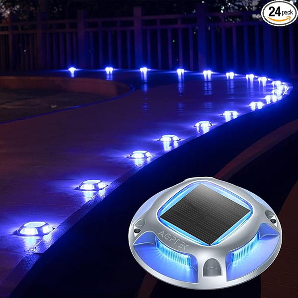 AGPTEK Solar Driveway Lights Outdoor 24 Pack, 2 Color Modes LED Deck Dock Marine Waterproof Security Marker Lights | Lumora