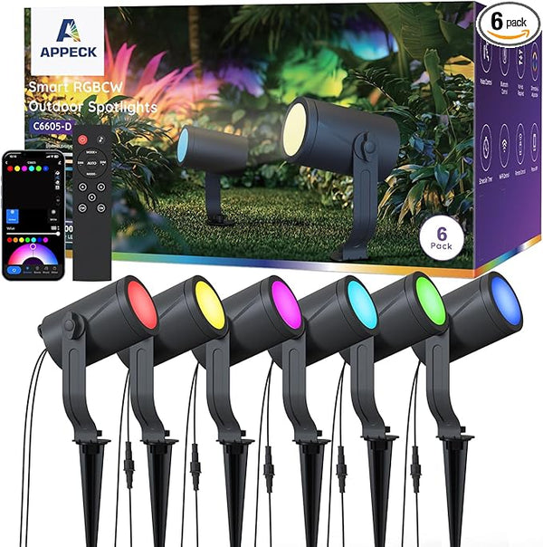 APPECK Smart Landscape Lighting Kit 36W, RGBCW Smart Landscape Lights 6 Pack, IP65 Waterproof Outdoor Spotlights | Lumora