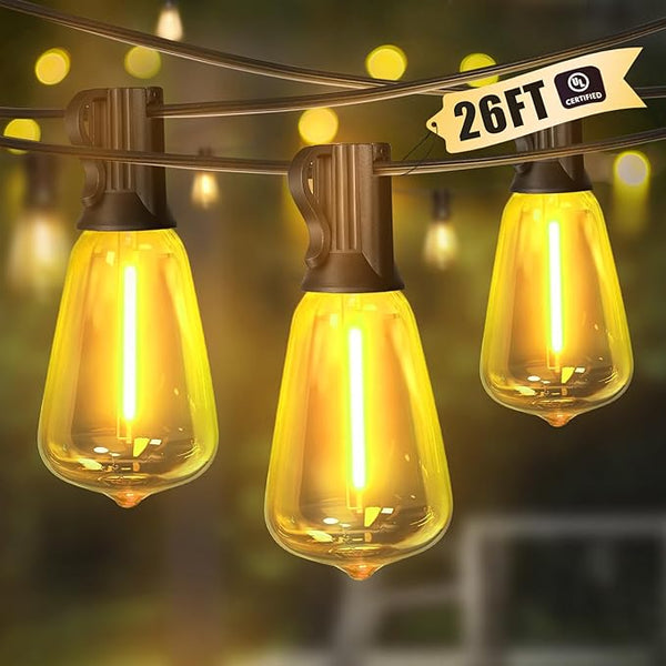 LAMPHOME 26Ft ST38 Outdoor String Lights, Yellow Patio Lights with 12+1 ST38 Edison Bulbs, LED Shatterproof String | Lumora
