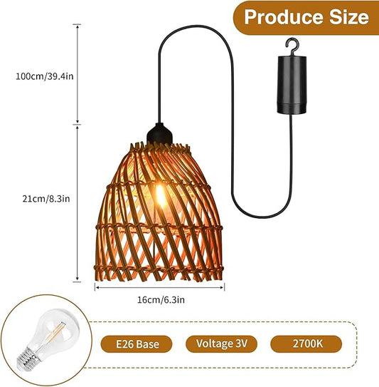 2Pack Battery Operated Pendant Light with Remote Control IP44 Waterproof Indoor Outdoor lamp for Bedroom, Patio, Camping, Party, Porch, Cafe (No Outlet Needed)