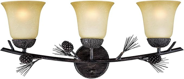 VAXCEL Sierra 3-Light 24 inch Wide Black Walnut Rustic Bathroom Vanity Lighting Fixture, Creme Cognac Glass Shade | Lumora