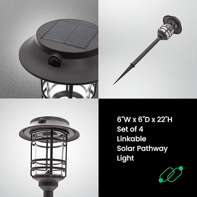 Mesh Linkable Series 6-Pack Solar LED Security Pathway Light w/ LiFePO4 Battery, 300LM, Auto-linking, 110°x16 ft Motion Detection, CCT 3000K/4000K/5000K, 4-Channel Settings, Stainless Steel, Bronze