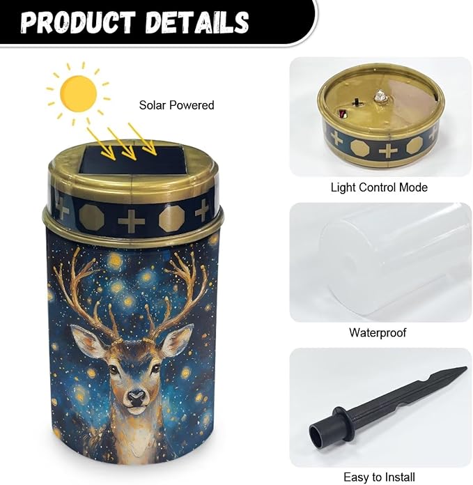 Deer Starry Night Cemetery Solar Lights for Grave,Solar Powered Garden Stake Lights, Decorative Lights for Cemetery Grave Yard Patio Outdoor Decoration Memorial