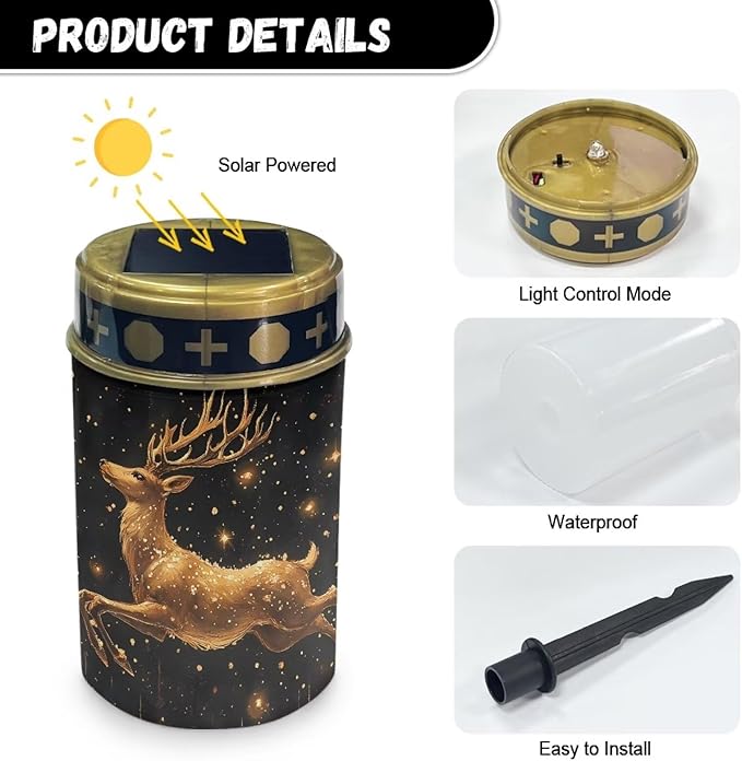 Golden Deer Pattern Garden Stake Light, Solar Light for Cemetery Grave,Solar Pathway Lights Outdoor Waterproof,Lawn | Lumora