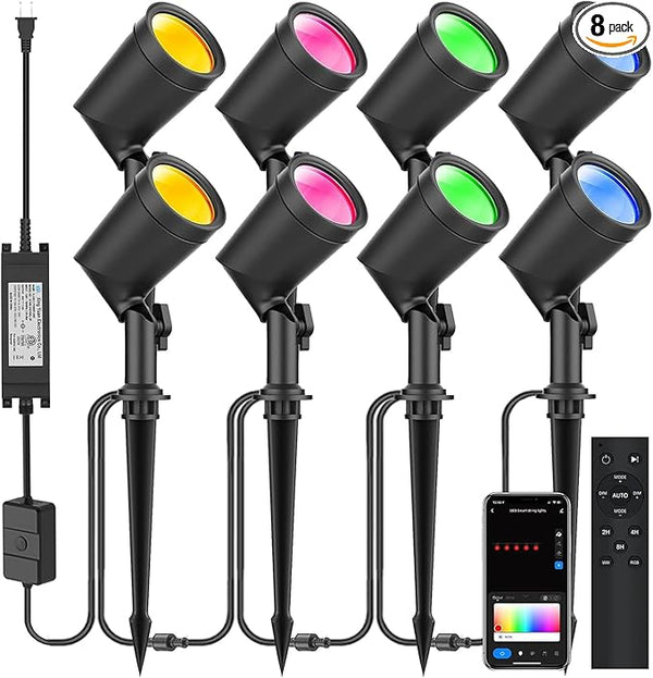 ZYAN APP Control Die-Cast Aluminum RGB Landscape Spotlights with Remote Control, Color Changing Music Sync Timer | Lumora