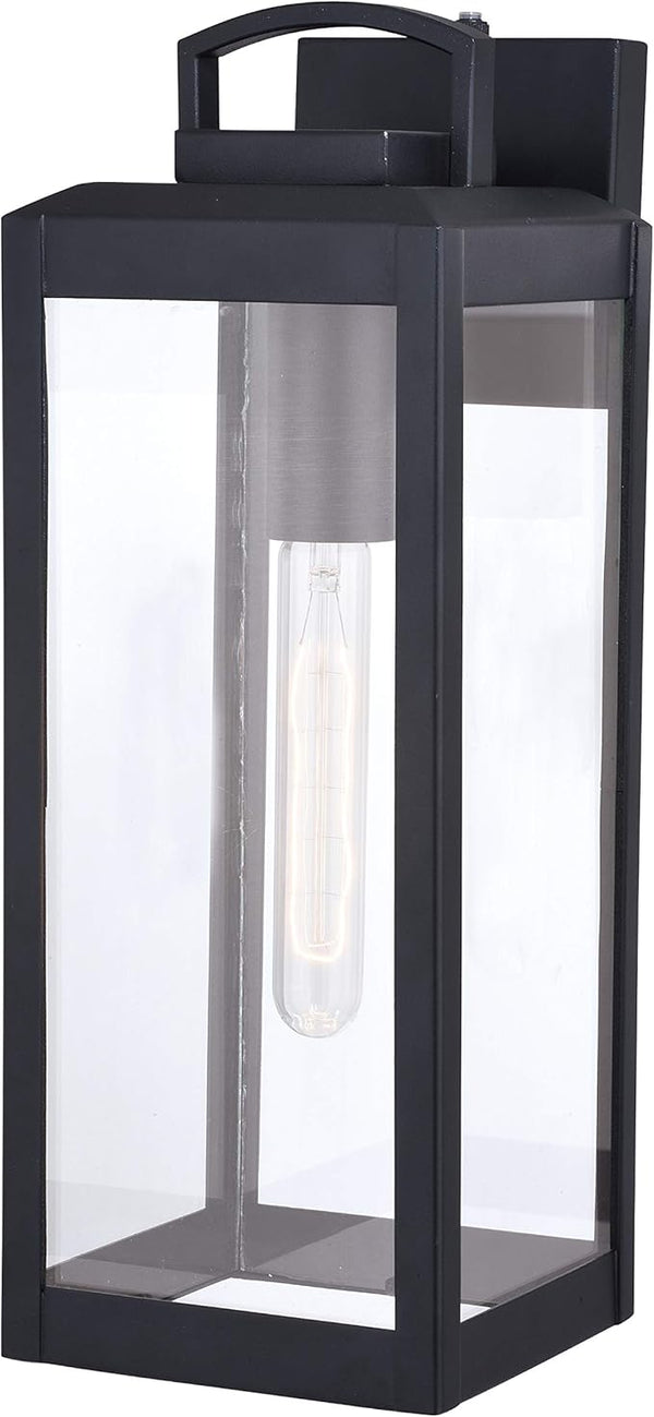 VAXCEL Kinzie Outdoor Porch Light, 6" W x 16.75" H Black Outdoor Lantern, Modern Dusk to Dawn Wall Light for Porch | Lumora