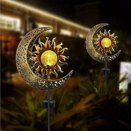 Solar Lighting Ground Plug Light Ornament IP65 and Star Shape Solar Stake Iron Texture for Garden Garden Pathway Lights