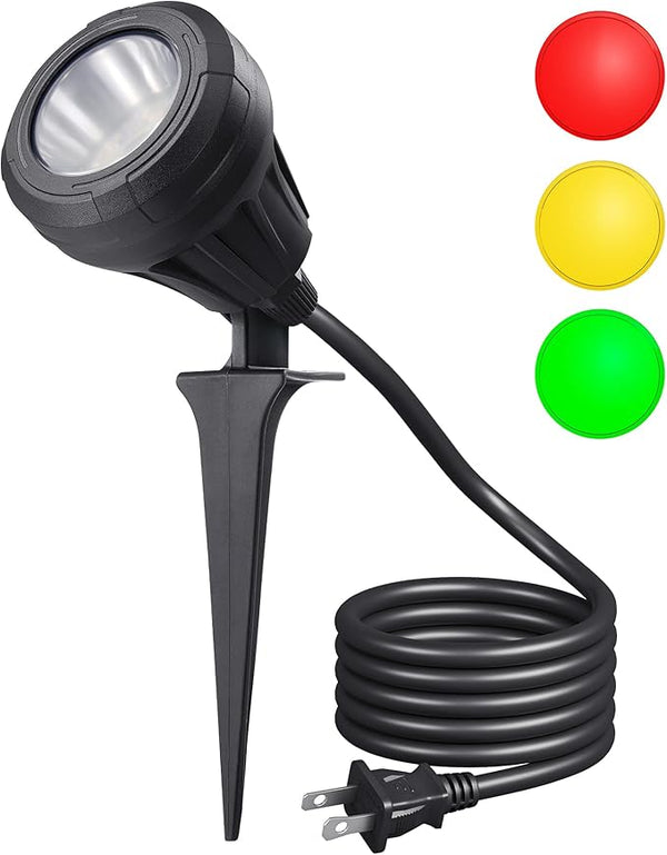 DEWENWILS 120V LED Outdoor Spotlight, 3 Extra Lenses (Red Green Yellow), 5.5W 5000K Plug in Spotlight, Waterproof | Lumora