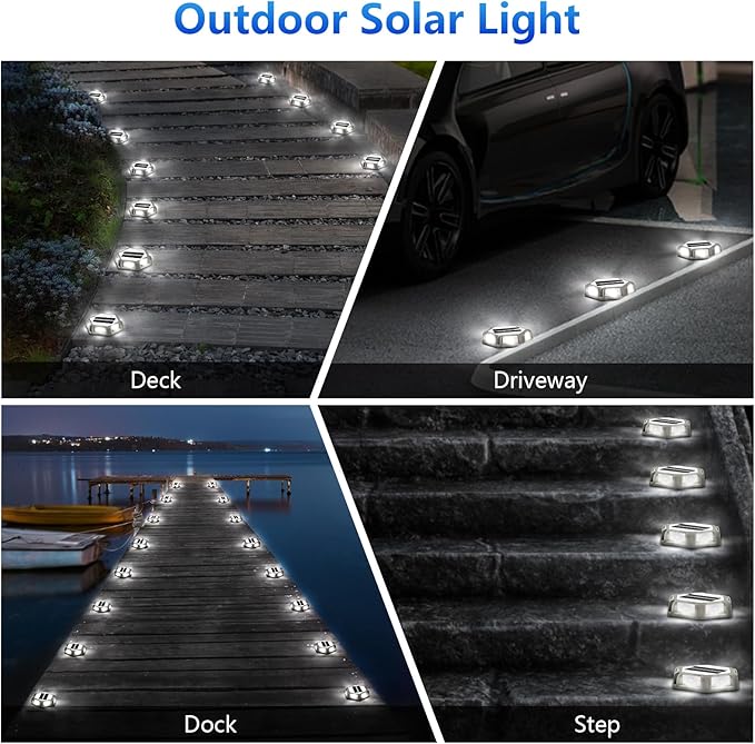 T-SUN Solar Deck Lights Outdoor, 24 Pack Solar Driveway Lights for Outside, 6000K Modes Dock Deck Light Solar Powered Waterproof, Step Light for Yard Pathway Walkway Sidewalk Stair